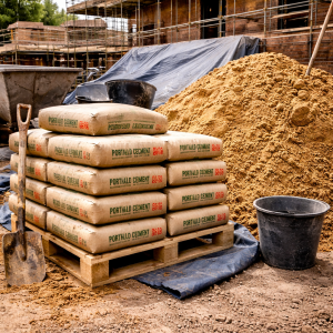 Cement bags and sand for building